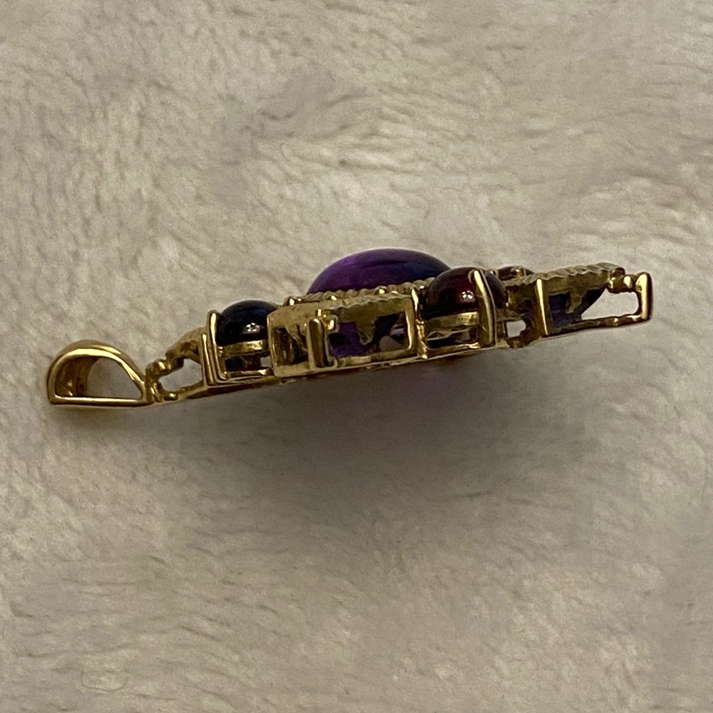 👑10K YG Multi-Gem-Amethyst, Garnet, Ruby Pendant - Picture 3 of 7